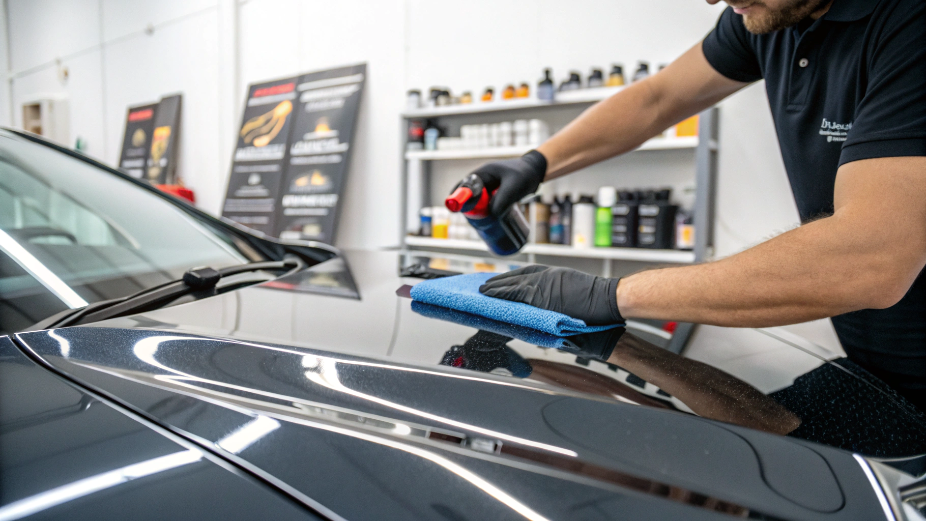 Applicator applying ceramic-infused protective sealant onto clear paint